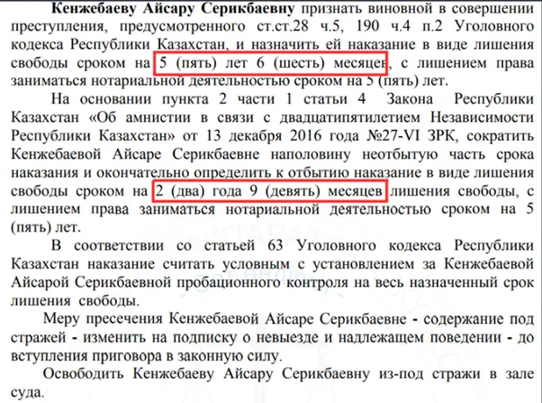 Приговор Алмалинского районного суда