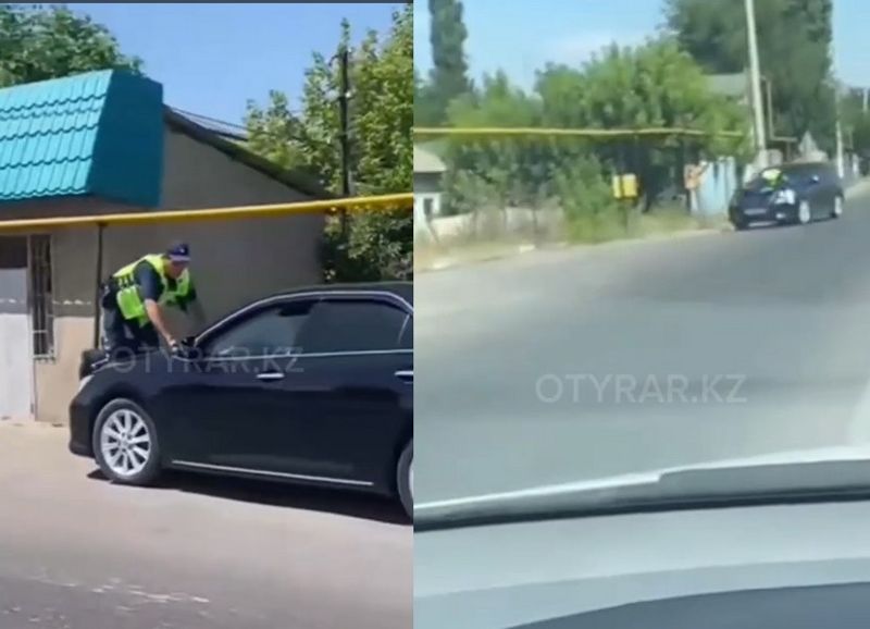 В Шымкенте водитель провез полицейского на капоте