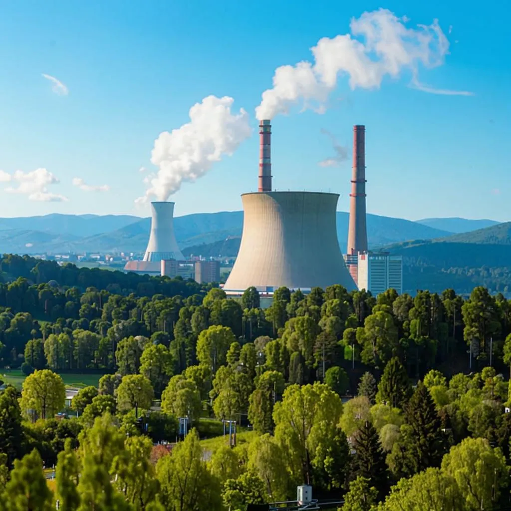 АЭС в Казахстане трубы градирня лес энергия