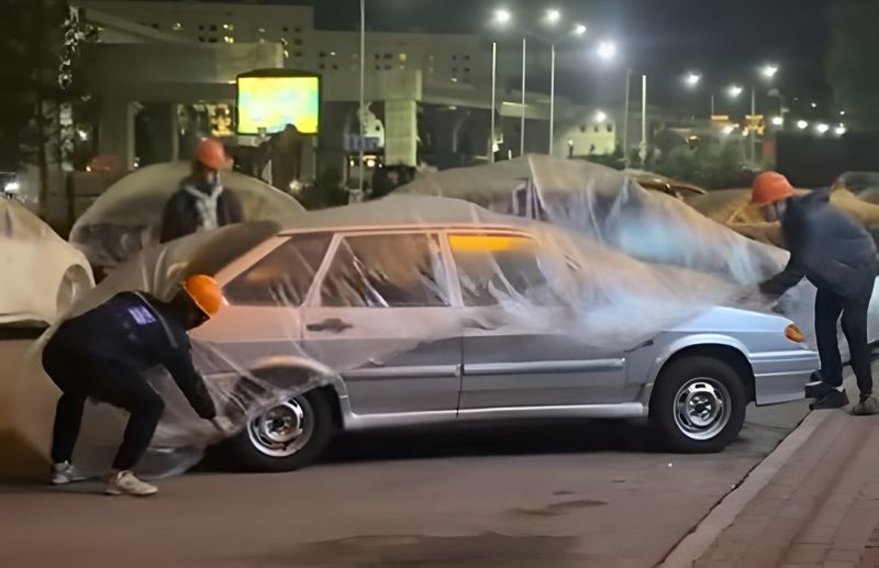 Сначала забрызгали, потом накрыли пленкой: заботливые китайские рабочие на LRT удивили казахстанцев