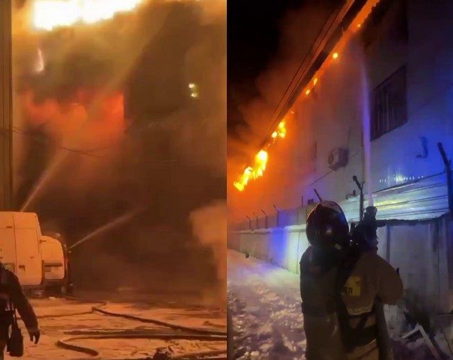 В Алматы открытым пламенем загорелся склад