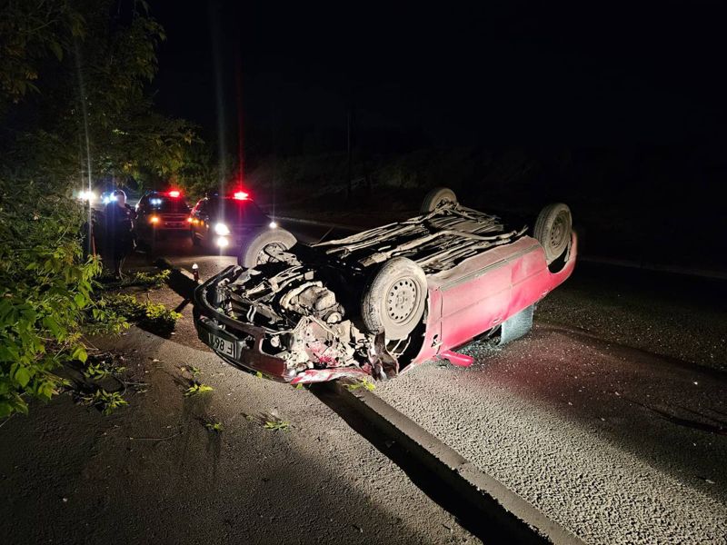 В Семее водитель Mazda снёс столб и перевернул автомобиль