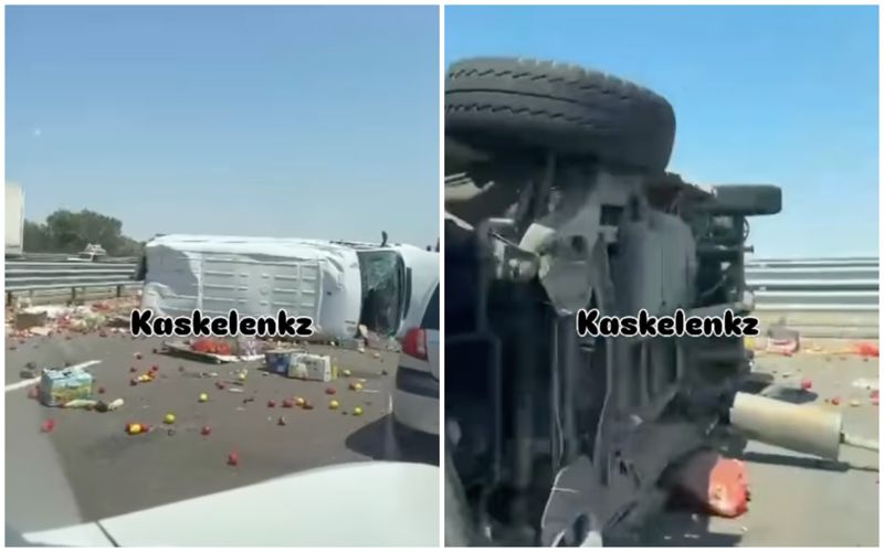 На БАКАДе перевернулся грузовик с овощами: водителя госпитализировали