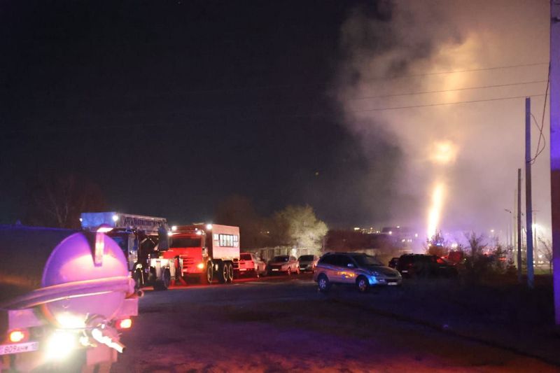 Сильный пожар в Костанайской области: спасатели выводят людей и животных