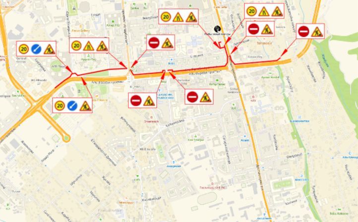 В Алматы ограничили движение на проспекте Аль-Фараби