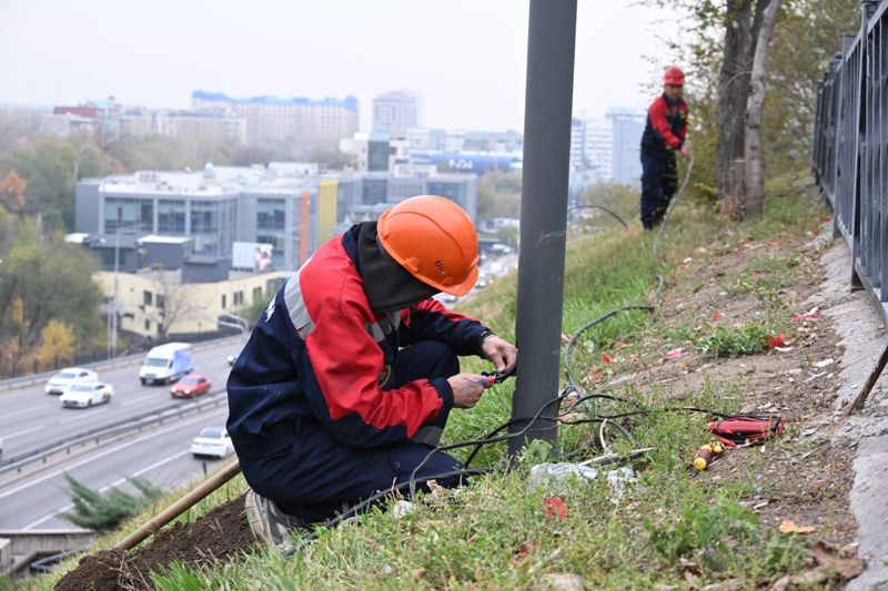 В Алматы устанавливают светильники, которые обходят кроны деревьев