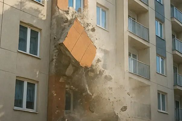 Часть обшивки ЖК разбросало по двору в Алматы во время урагана