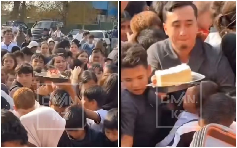 Да начнутся голодные игры: алматинцы устроили давку из торта