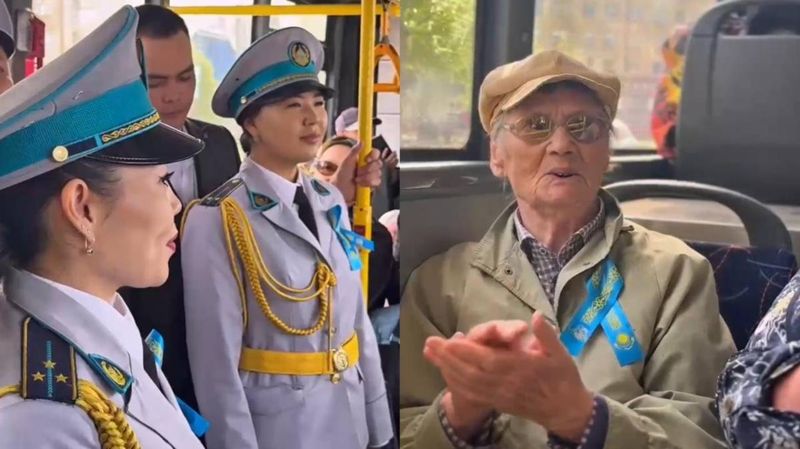 Катюшу, Смуглянку и День Победы спели полицейские в автобусах Павлодара