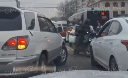 Встретились два масқара: автоледи и курьер подрались на дороге