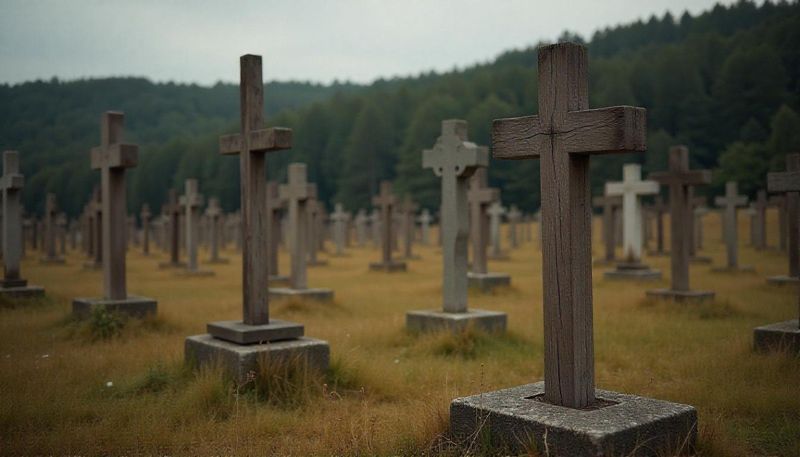 Могильные кресты стали основой уличного туалета на кладбище в Усть-Каменогорске