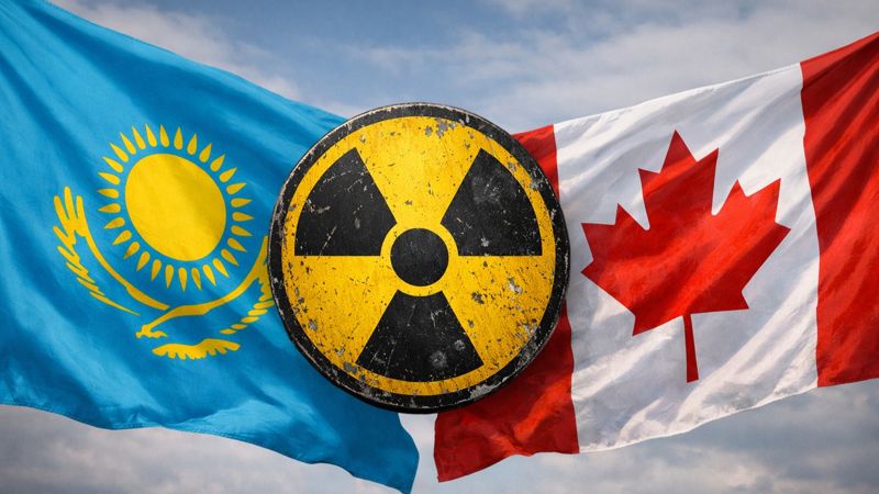 Флаги Казахстана и Канады и радиокативная ромашка