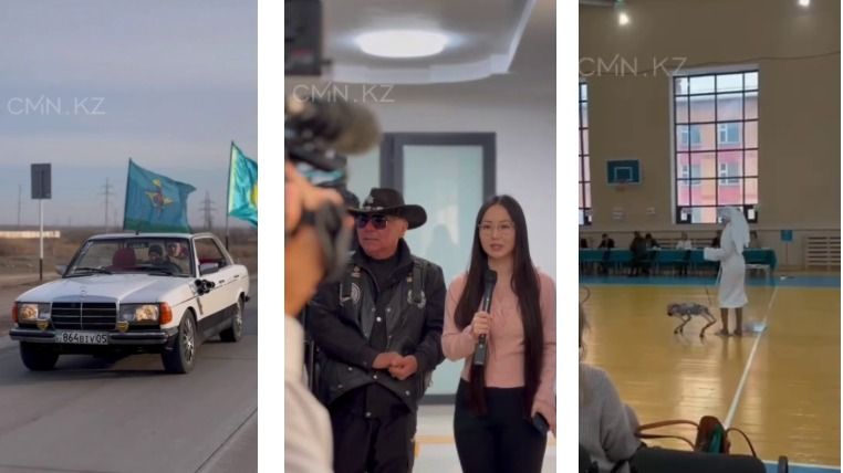 В халате, с роботом и на старых авто: как казахстанцы "отжигают" на референдуме