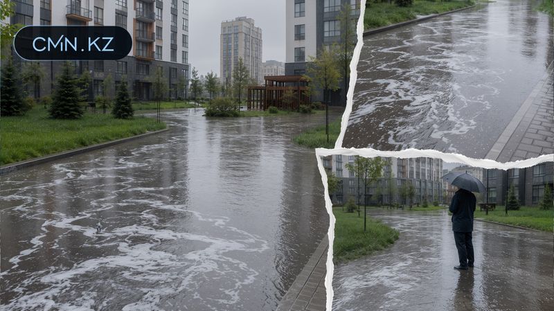 Море с пенными волнами посреди жилого комплекса в Алматы 