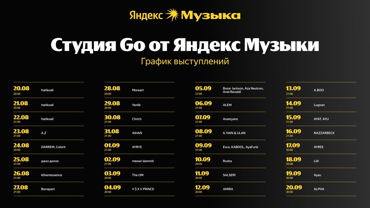 Распиание Студии GO
